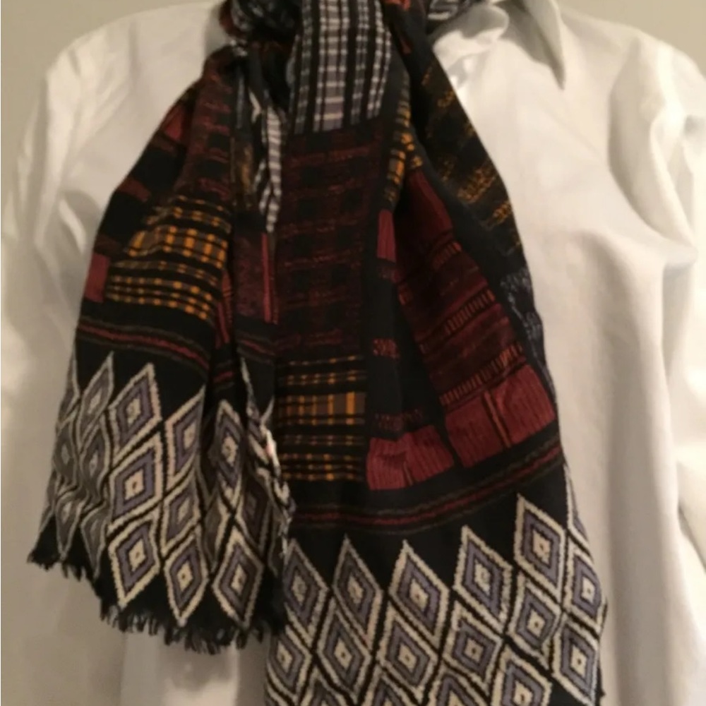 Patchwork Multi-Colored 100% Silk  Scarf by  Anne Taylor  3/4 x15" Rectangle